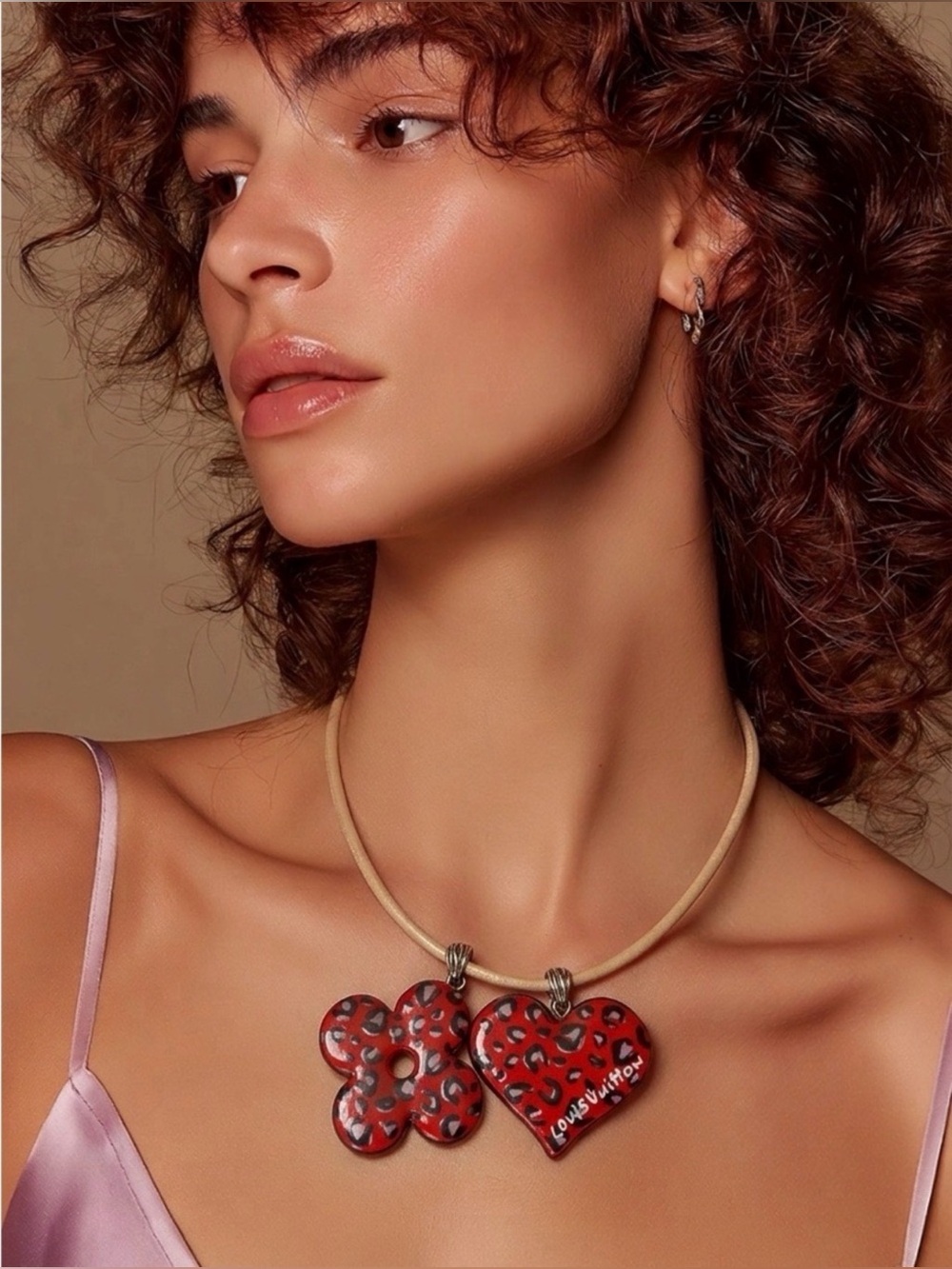 Louis Vuitton Vintage Stephen Sprouse Red And Black Leopard Pendant Necklace